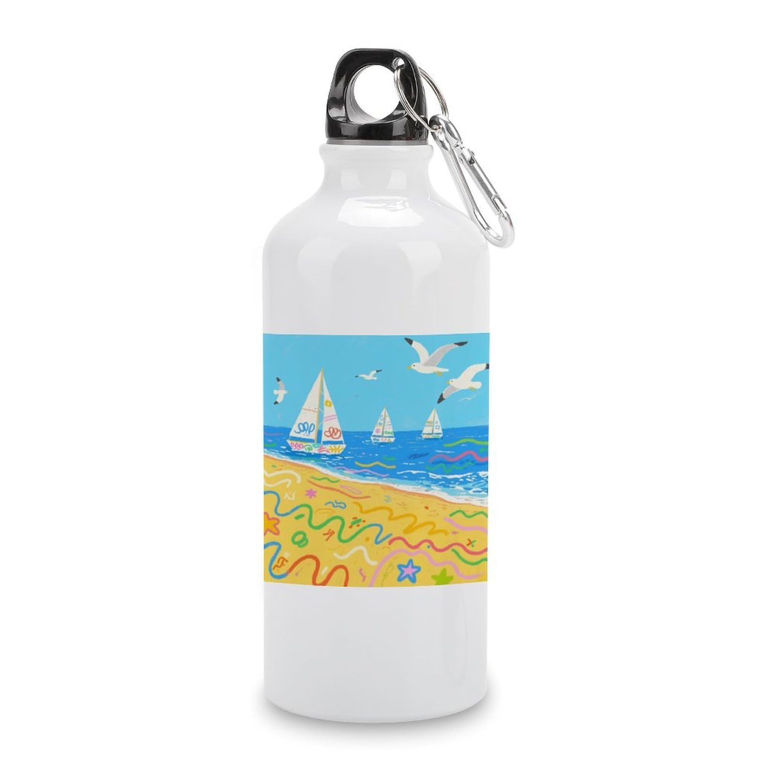 Fekiloot Style Graffiti Beach Aluminum Water Bottle Travel Tumbler Reusable Lightweight Outdoor Sports Water Bottles For Gym Sports Camping Hiking Fishing600ml
