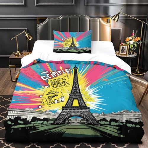 Housse de couette Tour Eiffel en microfibre douce et taies d'oreiller imprimées 3D - 4