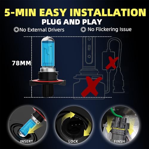 Image of HeadLight Bulbs Fit for 2009-2019 Ford Flex,9008 High Low Beam Light Bulbs,Halogen HeadLights,300% Brightness,Plug and Play,6000K White,2 Pcs