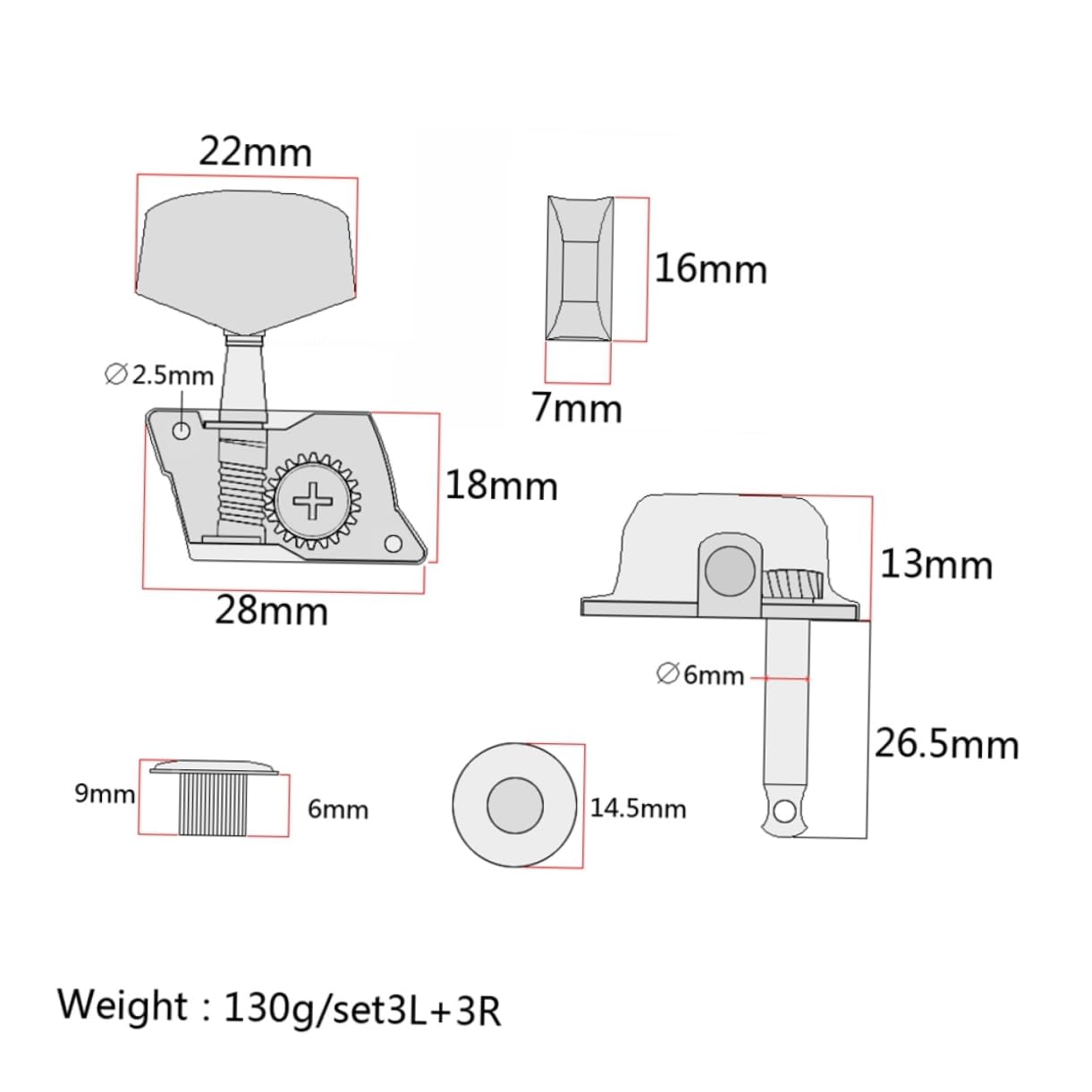 Vaguelly Guitar Machine Heads 6 Pcs Semiclosed Tuning Pegs 3l3r for Acoustic Electric Guitars Mounting Screws