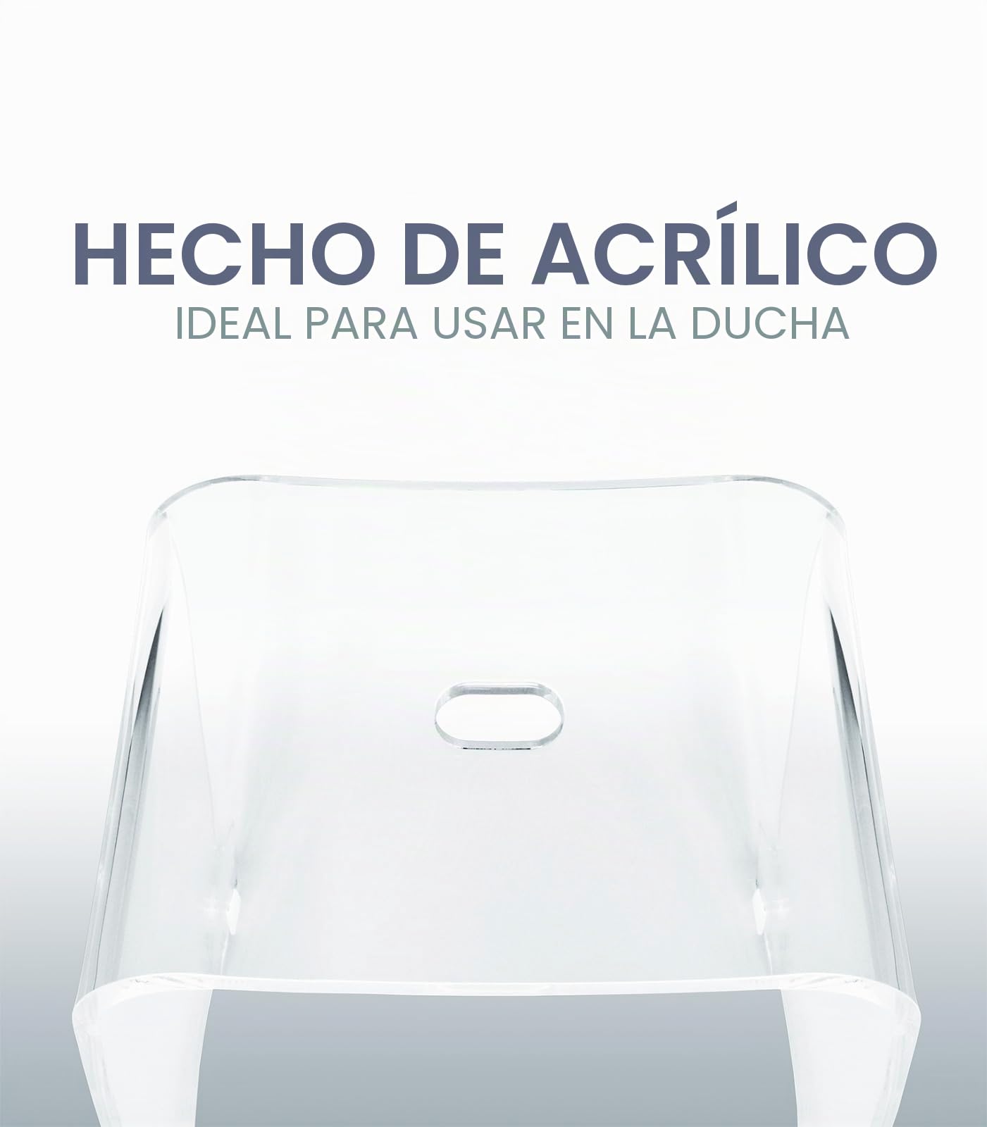 Taburete de Baño Meran – Taburete de Ducha de Acrílico Transparente con Asidero, Asiento Ergonómico, Patas Antideslizantes y Diseño Moderno (hasta 180 kg)