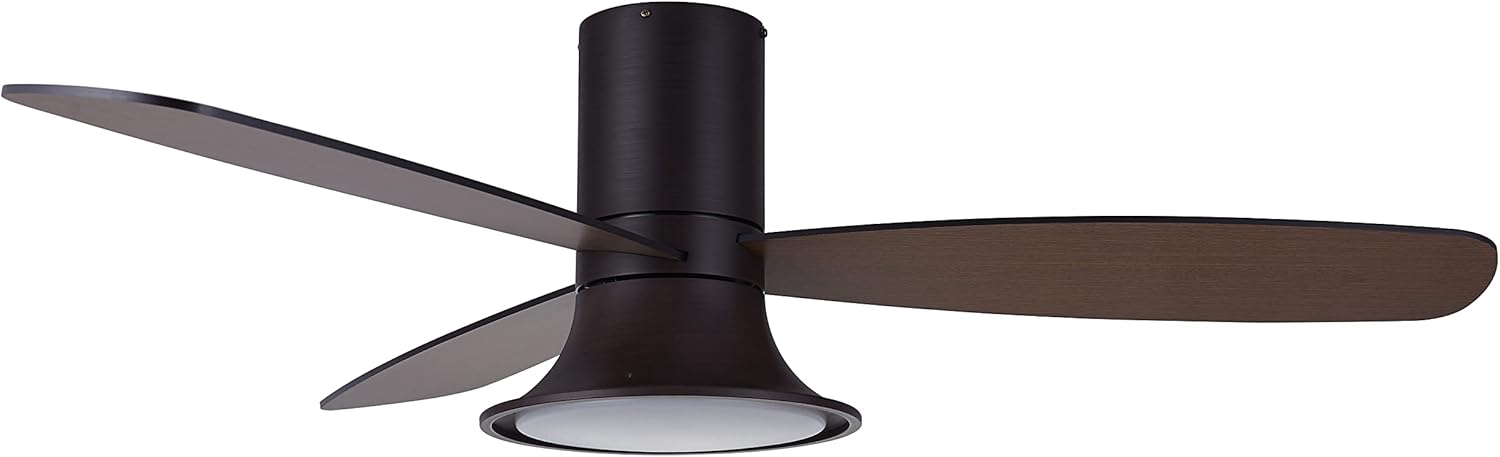 Lucci Air Flusso 52" Flush Mount DC Indoor/Outdoor Ceiling Fan with Light and Remote, Damp Rated, Low Profile Rustic Ceiling Fan