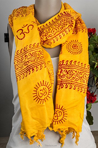 Tribe Azure Fair Trade Large Scarf Wrap Yoga Soft Cotton Mix Hand Printed Boho Bohemian White Black Yellow3