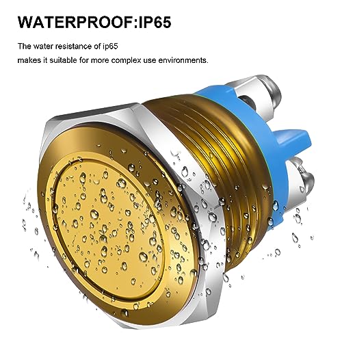 Gebildet E1212-FF 16Mm 3A/12V 24V 36 Dc 110V 250Vac Gold Shell Screw Terminal Momentary Push Button 1No Ip65 Spst Waterproof Aluminium Alloy Shell thumb #3