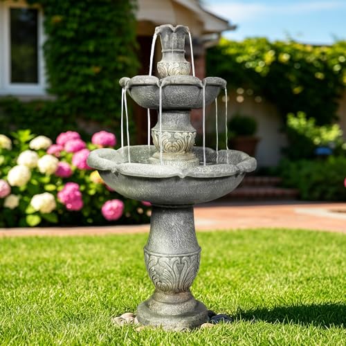 Image of Naturefalls 48.4 inch Water Fountain Outdoor - Large Waterfall Fountain Outside, 3-Tiers Cascading, Fiber Reinforced Concrete, Indoor and Outdoor Fountain for Garden, Patio, Backyard, Lawn, Yard Decor