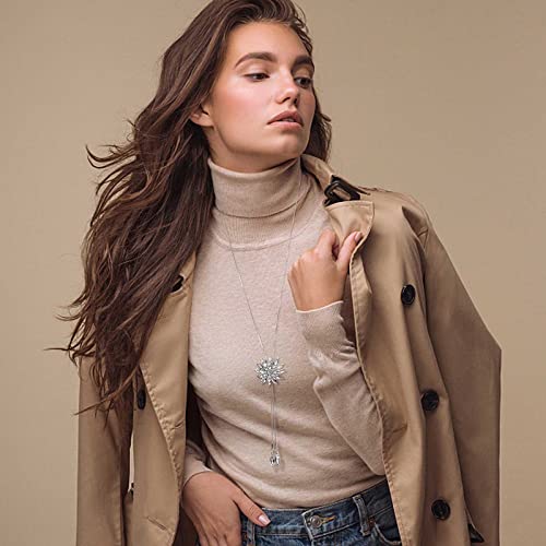 Jstyle 6Pcs Long Pendant Necklaces for Women Long Sweater Necklaces Silver Flower Tassel Disk Circle Leaf Statement Sweater Chain Necklace for Women Y Necklace Set Fashion Jewelry2