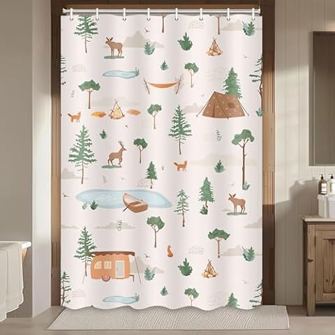Camper RV Shower Curtain with Wild Life Design (47x64 Inches) Cover