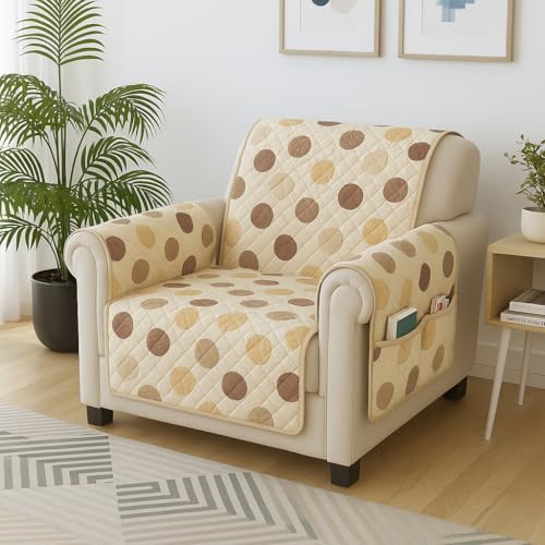 Story@Home Quilted Sofa Cover 1 Seater Fully Covered Stretchable Microfiber Sofa Cover 1 Seater 60 x 175 cm Beige & White Geometric & Stripe 1 Seater Sofa Cover for Living Room