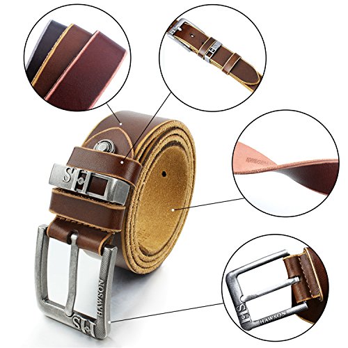 HAWSON Full Grain Genuine Leather Belt for Men with Pin Buckle - 1.3'' and 1.5'' 3 Colors Men Belts with Black Gift Box4