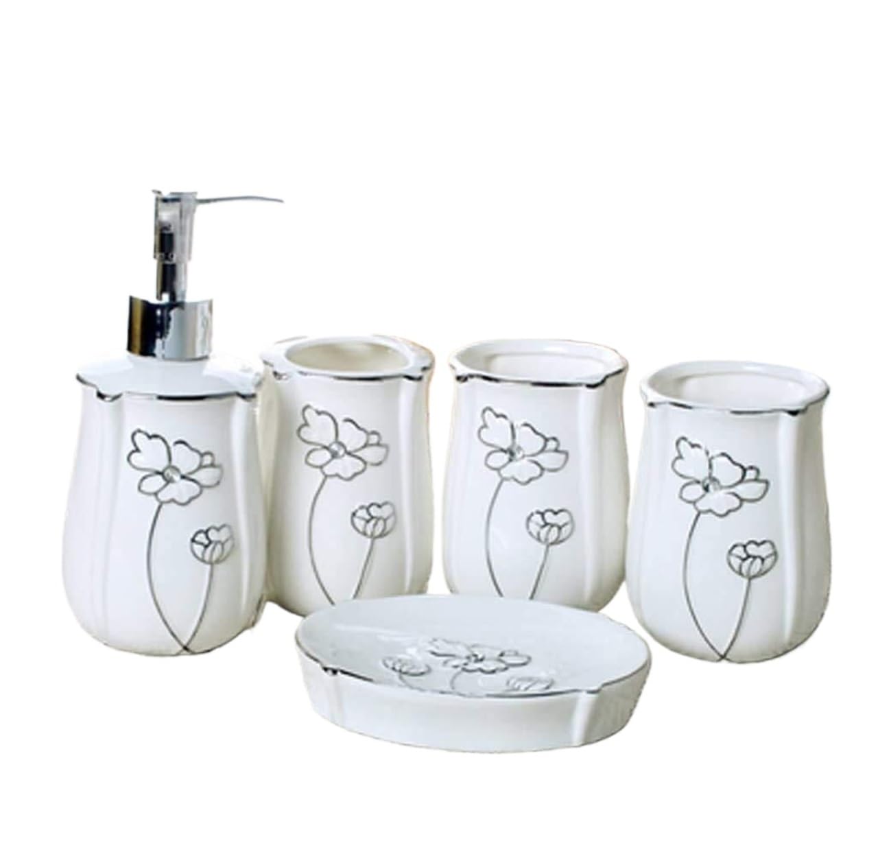 Juego de Accesorios de baño Juego de baño cerámica 5 Piezas con Accesorios Estilo Europeo Organizador de baño