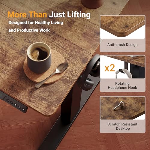 Image of YDN 32 inch Small Electric Standing Desk Adjustable Height, Sit Stand up Desk with Memory Presets & Cable Management, Home Office Desk for Office & Computer Workstation, Black Frame /Rustic Brown Top