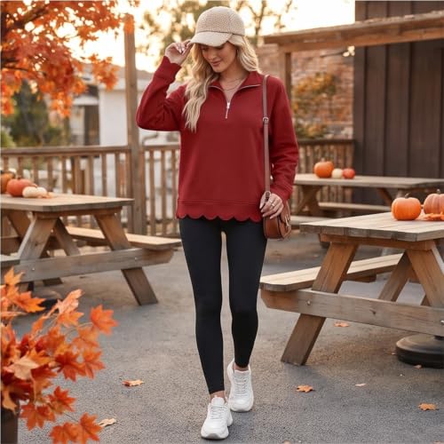 Scalloped Sweatshirt for Women 1/4 Zip Pullover Mockneck Sweatshirt - image 4
