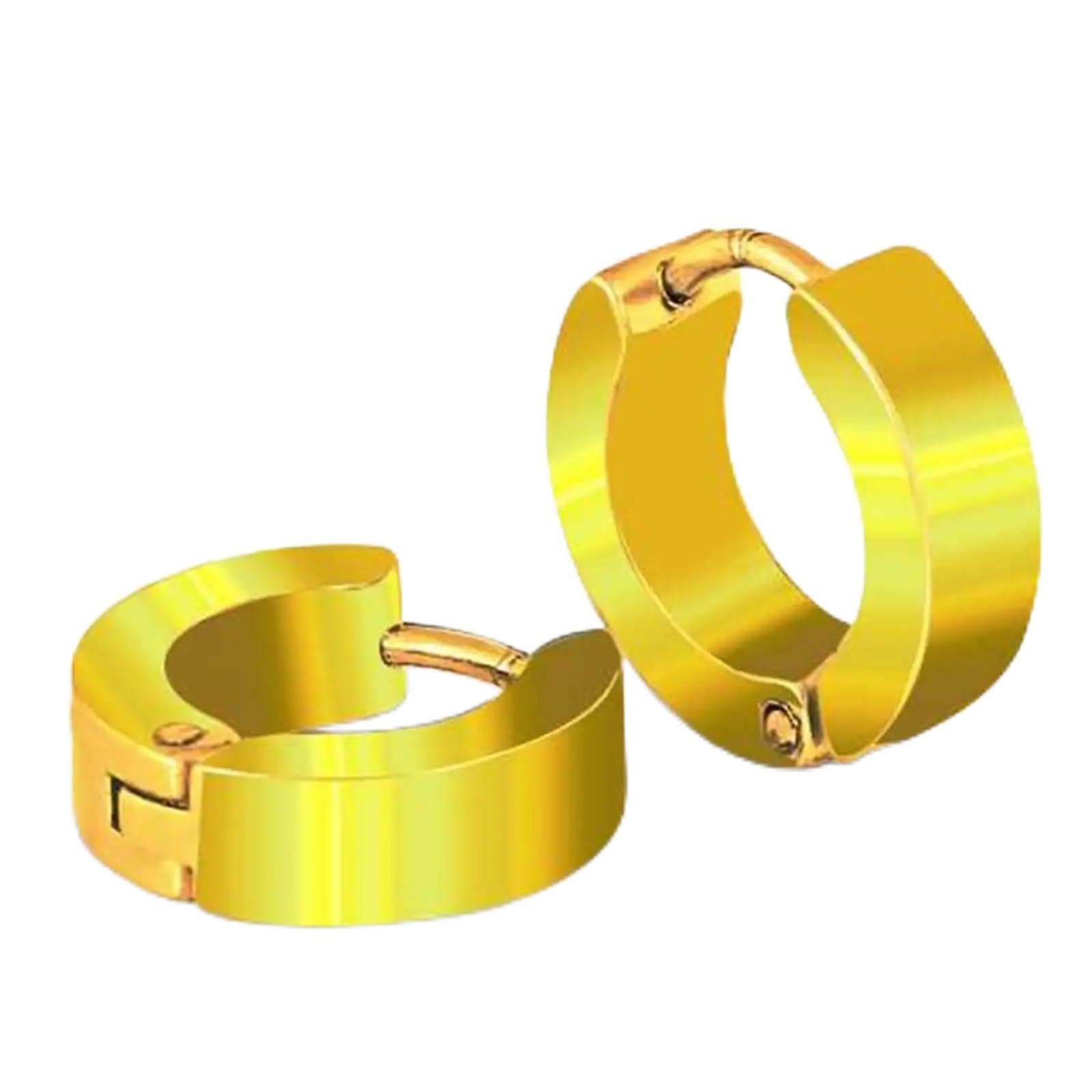 Gold Hoop Earrings for Men, Stainless Steel Huggie Hoops, Small Thick Style, Hypoallergenic, Korean Fashion Jewellery, Pair-image-42