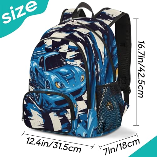 Kids School Backpack for Boys Girls - Lightweight Waterproof Bookbag Elementary Primary School Bag Outdoor for Students College Travel Daypack with Chest Strap 16.7 Inch, Car Racing2