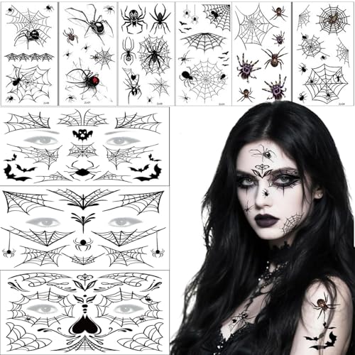 Halloween Tattoo Gesicht Spinnen Spinnennetz Temporäre Tattoos, Halloween Gesichtstattoo für Karneval Kostüm, Zombie Make-Up Zubehör – Spinnentattoos Sticker für Gruselig Deko, Cosplay & Show Halloween Tattoo Gesicht Spinnen Spinnennetz Temporäre Tattoos, Halloween Gesichtstattoo für Karneval Kostüm, Zombie Make-Up Zubehör – Spinnentattoos Sticker für Gruselig Deko, Cosplay & Show
