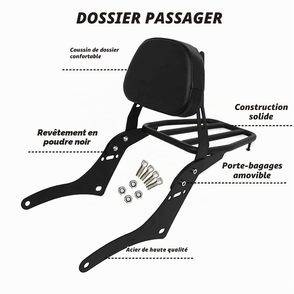 Worldmotop Sissy Bar Dossier de rechange pour siège passager arrière de moto pour Honda CMX 500 Rebel CMX 300 CMX500 2017-2023 - Coussin de dossier amovible (A)
