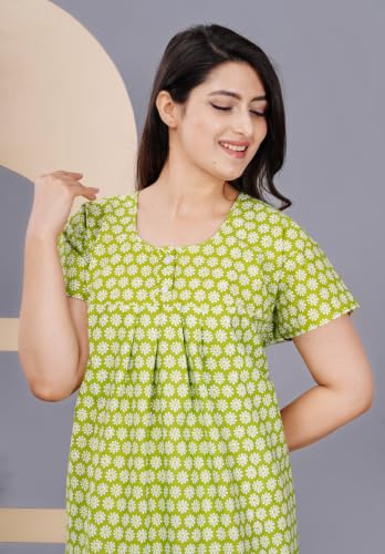 Image of DIAMO Pure Cotton Embroidery Nighty for Women, Night Gown for Woman, Cotton Nighty for Women, Maxi Night Gown Nighty with a Pocket and Adjustable Knot (Free Size)
