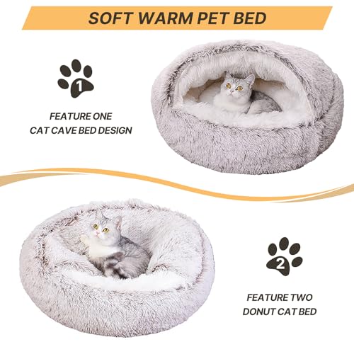YIGAARUI Calming Dog Bed Fluffy Plush Pet Bed under 10kg,Large Cave Dog Bed Washable Non-Slip Cat Nest Pod Windproof,Cozy Indoor Cave Bed For Kitten Dog Non-slip Bottom (coffee - Image 2