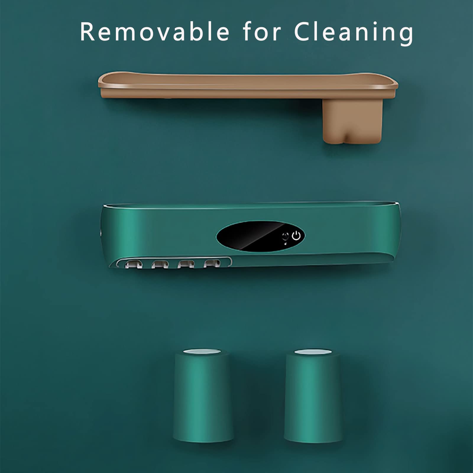 Porta Cepillo de Dientes, Soporte Cepillo de Dientes con Función Esterilizador Secado, LED Estuche Cepillo Dientes con Luz Nocturna, Organizador Baño USB Recargable Verde