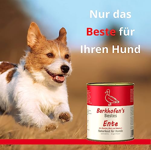 Barkhofen Tiernahrung Nassfutter für Ihren Hund 6X 800g – Hundefutter nass & getreidefrei mit Ente - Hunde Futter in Dosen ohne Getreide