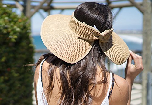 Women's Summer Wide Brim Roll-Up Straw Sun Visor Hat,Natural - Thumbnail 4