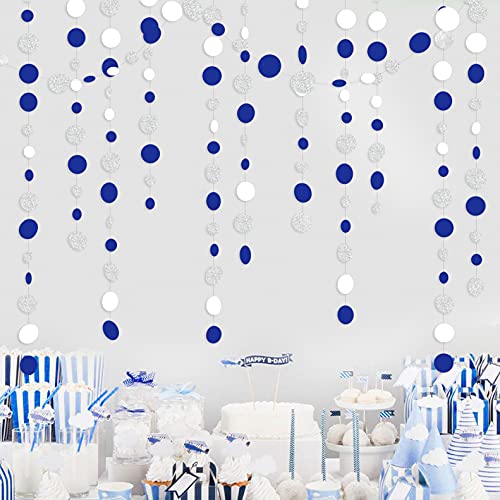 46 Feet Navy Blue White And Silver Circle Dots Garland Royal Blue Hanging Paper Polka Dots Streamer For Birthday Wedding Bridal Baby Shower Nautical Ahoy Achor Pirate Theme Party Decorations Supplies #TOP2