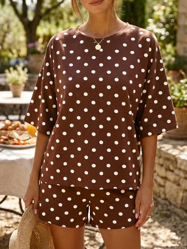 Image of Tankaneo Womens Pajama Sets 3 /4 Sleeve Oversized Tops & Loose Fit Shorts Lounge Set with Pockets Loungewear