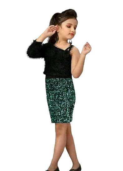 OM CART Girls/Kids Western Style Sequence Knee Length Dresses