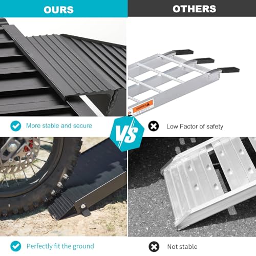 KOLOTOOL Motorcycle Ramp Aluminum Folding Ramp, 750 lbs Capacity Lightweight Portable Truck Ramps with Handle and Buckles, Loading Ramp for Pickup Trucks, Easy to Carry and Store 81"L x 12"W 6.75 FT