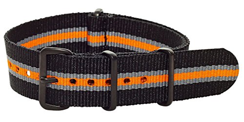 Clockwork Synergy Premium Nylon Ballistic Watch Straps bands PVD Black Hardware (22mm, Orange/Grey/Black)