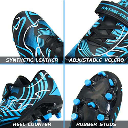 Rhyme-Zeal Boys Soccer Shoes Soccer Cleats Girls Athletic Football Shoes Black Blue 13.5 Little Kids #TOP1