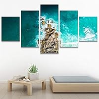 SIGNWIN 5 Panel Canvas Wall Art Aerial Beach Beach Coastal Cool Minimalism Multicolor Photography Relax/Calm for Home Decorations Ready to Hang - 60