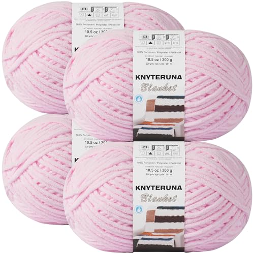 Image of #6 Super Bulky Blanket Yarn for Crocheting - 4 Skeins(Each 10.5oz /300g, 220yds /201m), Chunky Chenille Thick Plush Big Soft Yarn for Crocheting Knitting Blankets, Blush Pink