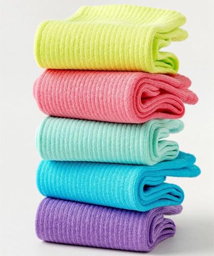 Image of Womens Colorful Basic Sock -Unique Knit Cotton Crew Socks 3 Pack