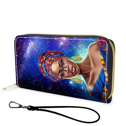 Wallet,Large Capacity RFID Blocking Leather Wallet, Durable Smooth Zipper Clutch,Unisex Travel Wallet for Cards,Cash,and Coins - African American Women