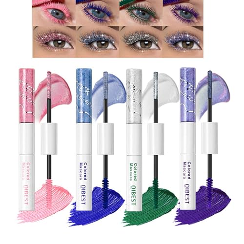 Baorder 4 Pcs Colorful Mascara for Eyelashes Set Glitter and Matte Colored Mascara Pearly Long-Lasting Double-headed Mascara Halloween Christmas Eyes Makeup