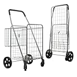 Folding Shopping Cart with Swivel Wheels and Double Basket, 200 lb Capacity, Large