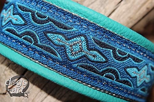 Hundehalsband Leder Türkis Blau Silber Zugstopp Martingale Halsband Handmade