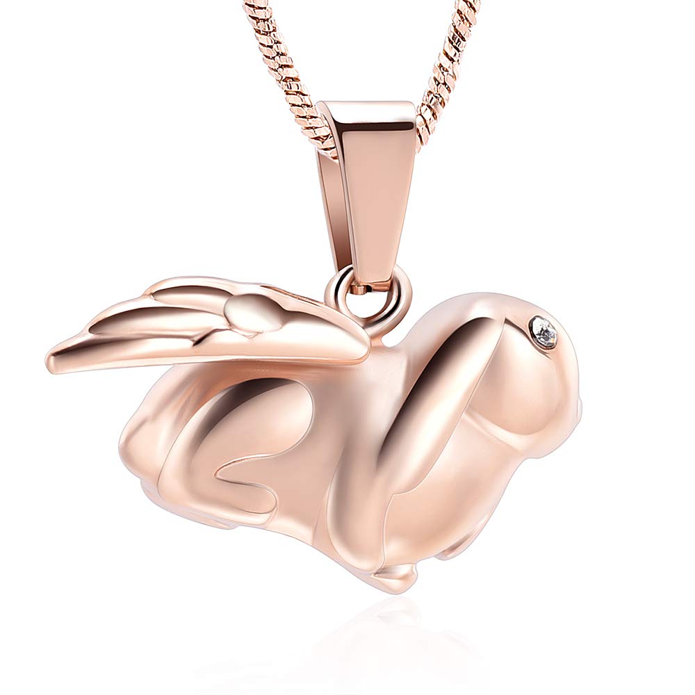 Yinplsmemory Cremation Jewelry Bunny Rabbit Urn Necklace for Ashes for Women with Angel Wing Charm Ashes Keepsake Necklace for Loved One