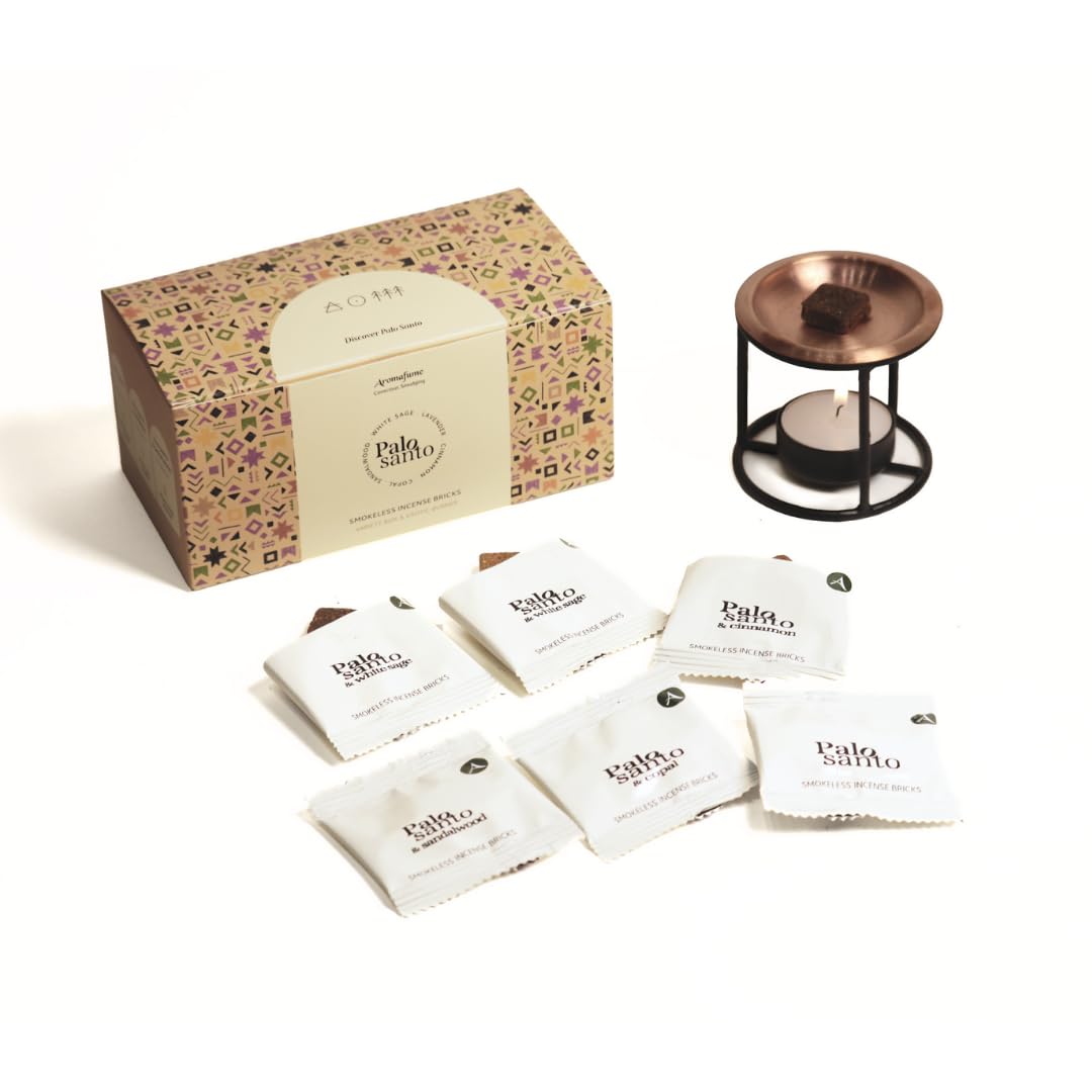 Aromafume Gift Set Palo Santo Incense Bricks With Exotic Burner | 12 Bricks | Aromatherapy | Smudging | Air Fresheners For Home | Meditation Accessories