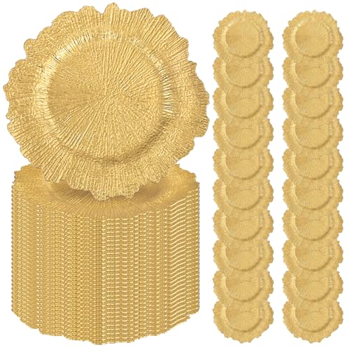 Lumaycens 50PCS Gold Charger Plates 13" Round Charger Plates Bulk