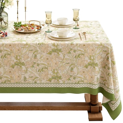 French Linen Tablecloth Rectangular, Vintage Floral Table Cloth, Waterproof Table