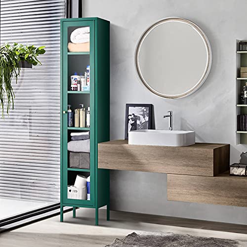 Ironmix Metal Tall Cabinet, Narrow Bathroom Storage (Green With Single Door) #TOP5