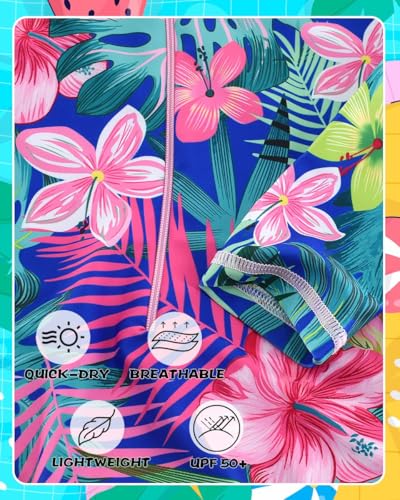 Image of Girls Swimsuits One Pieces Long Sleeve Swimwear UPF50+ Toddler Kids Zipper Sun Protection Bathing Suits Sizes 2-12
