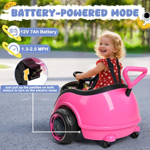 Image of ANPABO 3-in-1 Electric 12V Ride on Push Car for Kids 1.5-3, Pink