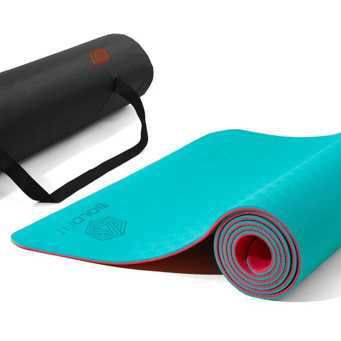Boldfit Yoga mat for Women and Men with Cover Bag TPE Material 6mm Extra Thick Exercise mat for Workout Yoga Fitness Pilates and Meditation, Anti Tear Anti Slip, Blue-Pink