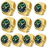 Landical 10 Pcs Finger Watches Ring for Women Men Adjustable Clock Rings Bulk Creative Elastic Round Quartz Finger Watches(Green,Gold,Normal)