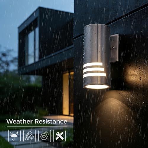 Image of Cerdeco Stainless Steel Outdoor Wall Sconces,Cylinder Porch Light with 3 Slots and Frosted Glass,Modern Outdoor Wall Light Fixture[UL Listed]
