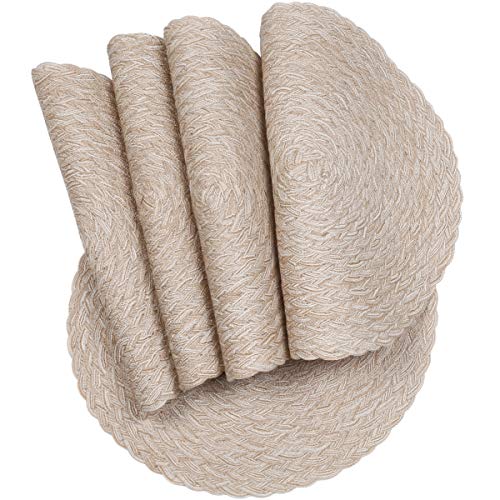 Image of SHACOS Round Braided Placemats 15 inch Set of 4 Boho Woven Washable Kitchen Table Placemats for Home Wedding Party (T-Beige, 4)