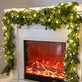 6FT Christmas Garland PARTY JOY Pine Garland with 9.8FT LED String Lights, Greenery Plant for Christmas Decorations Table Mantle Background Wall Room Outdoor Indoor Winter Decoration